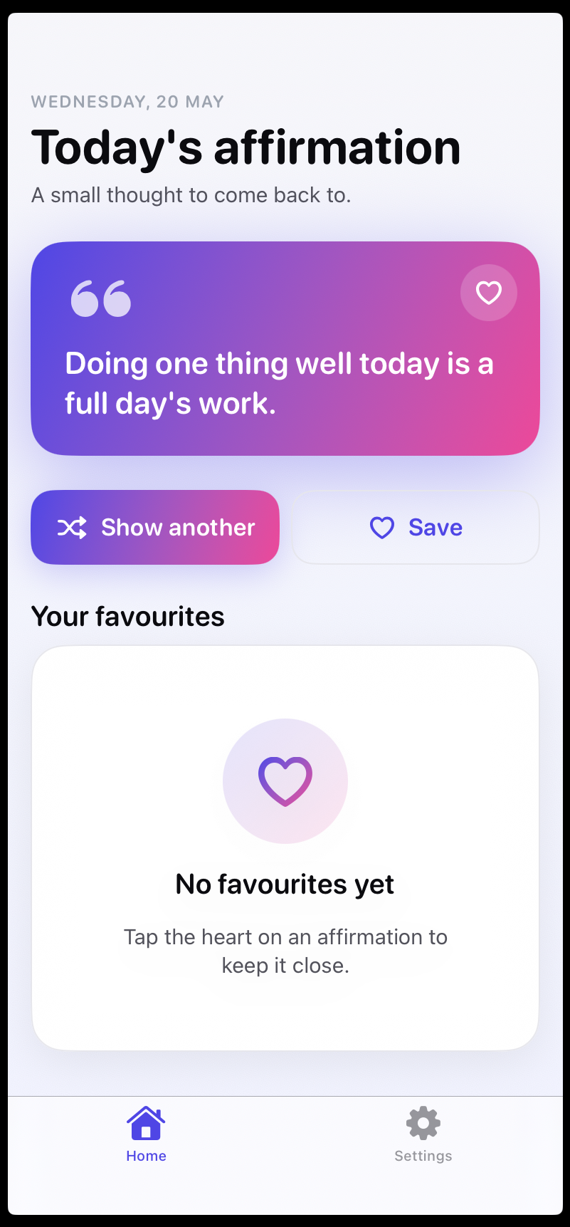 Affirm Daily — home screen