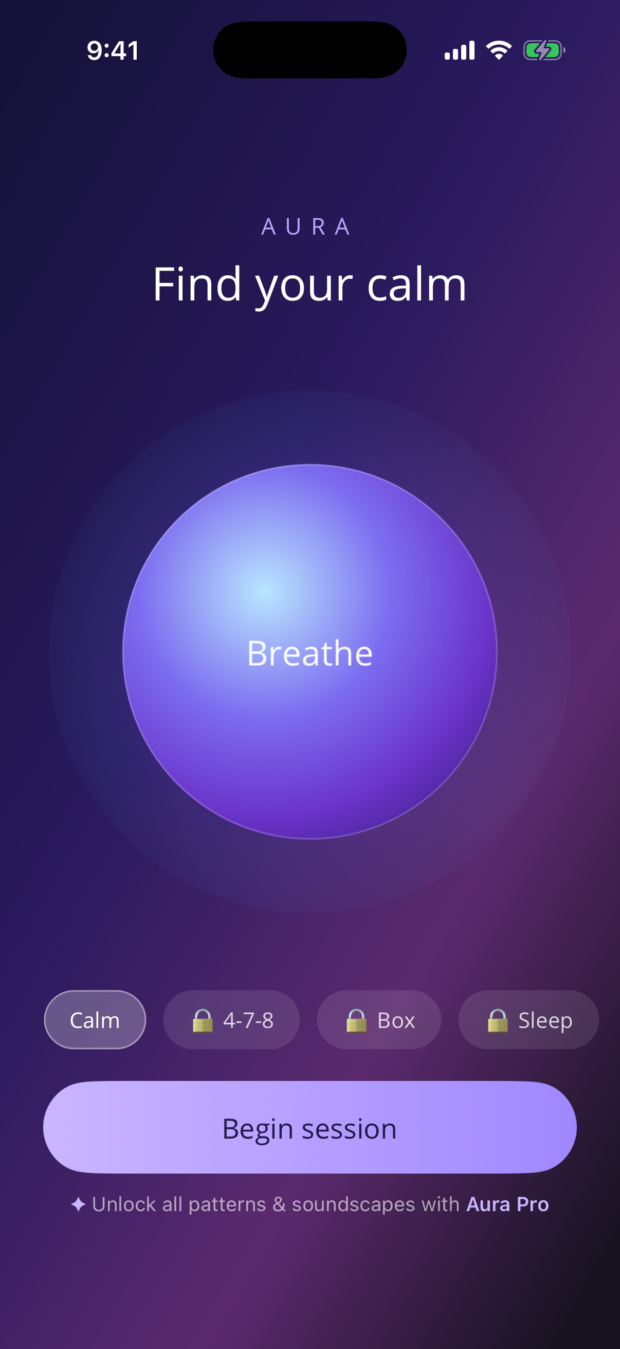 Aura: Breathe & Sleep — home screen