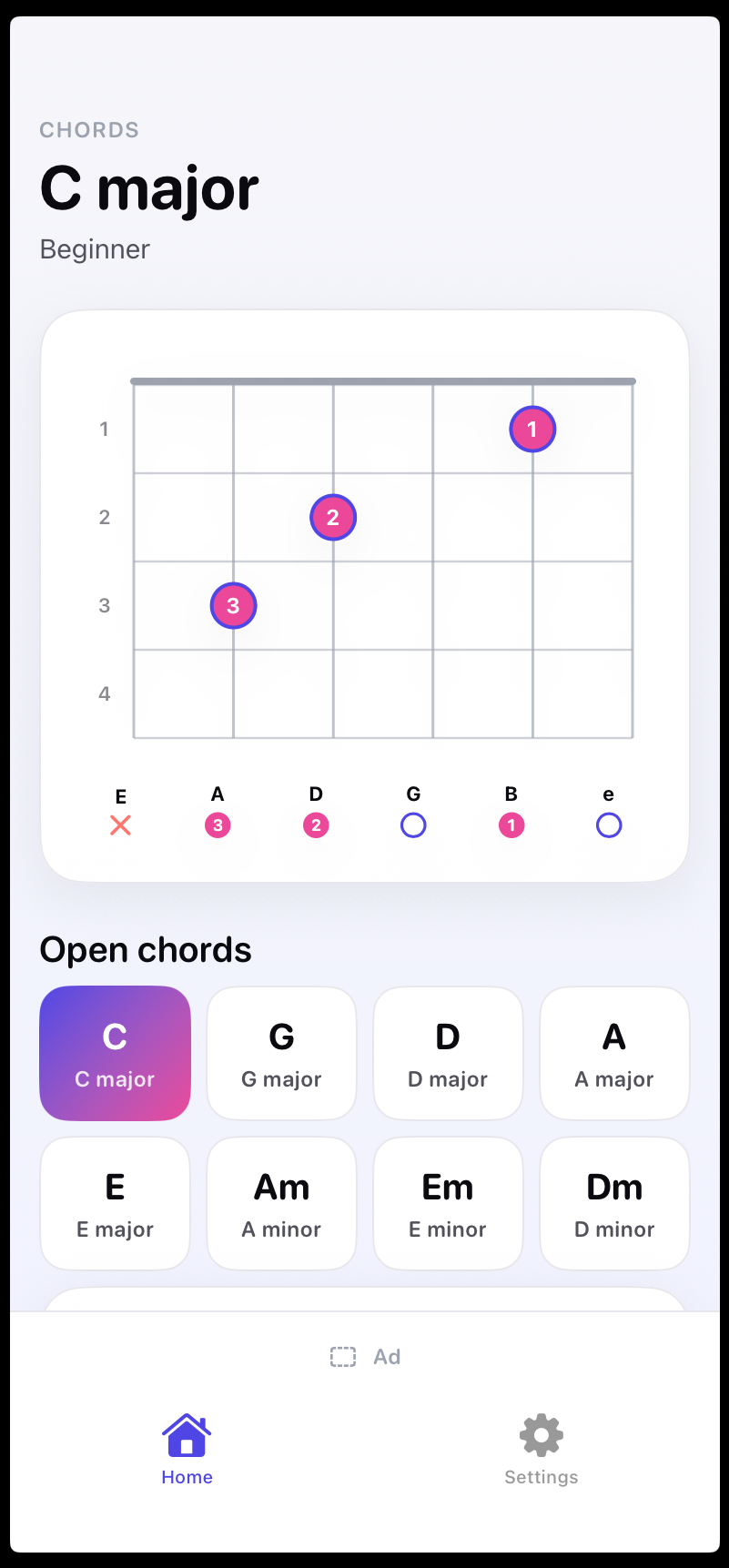 Chord Finder — home screen