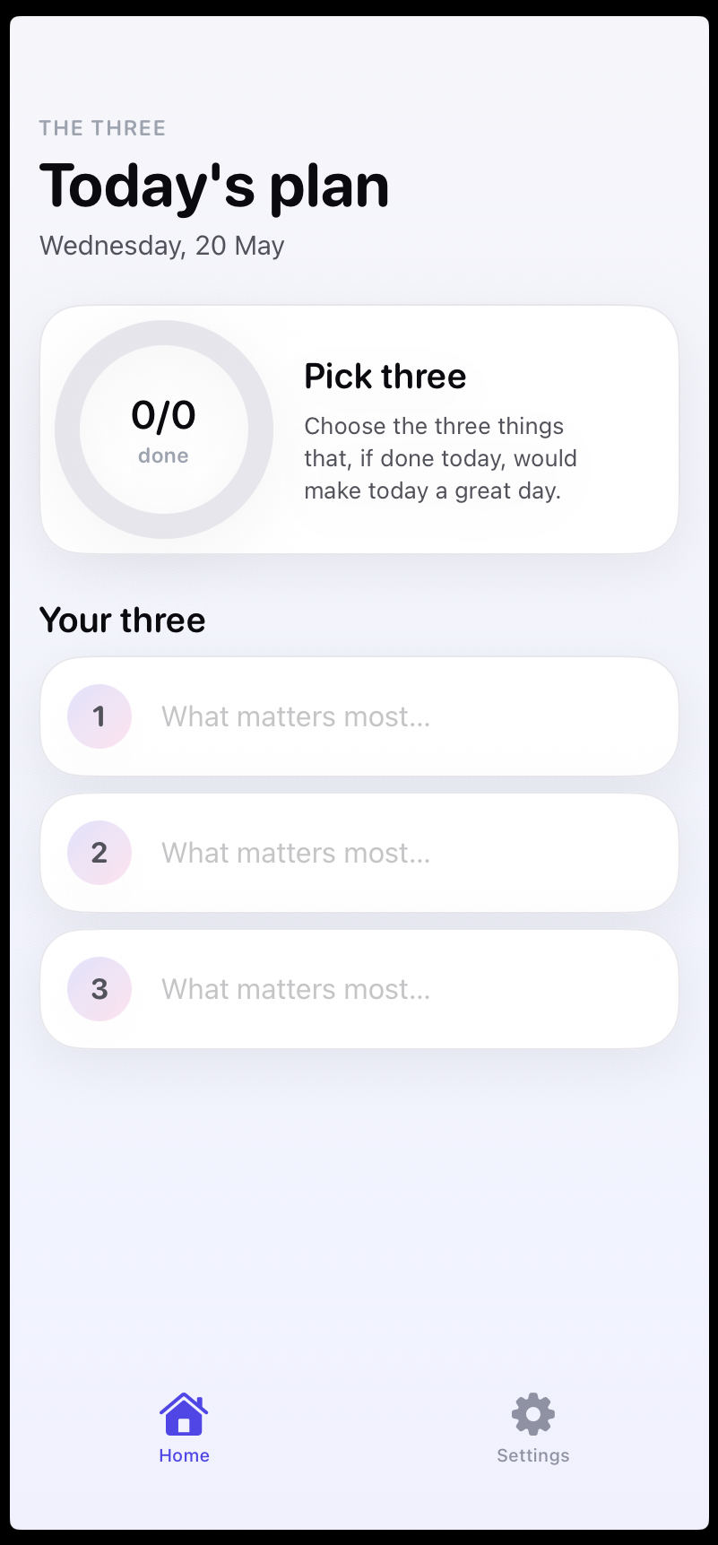 Day Plan — home screen
