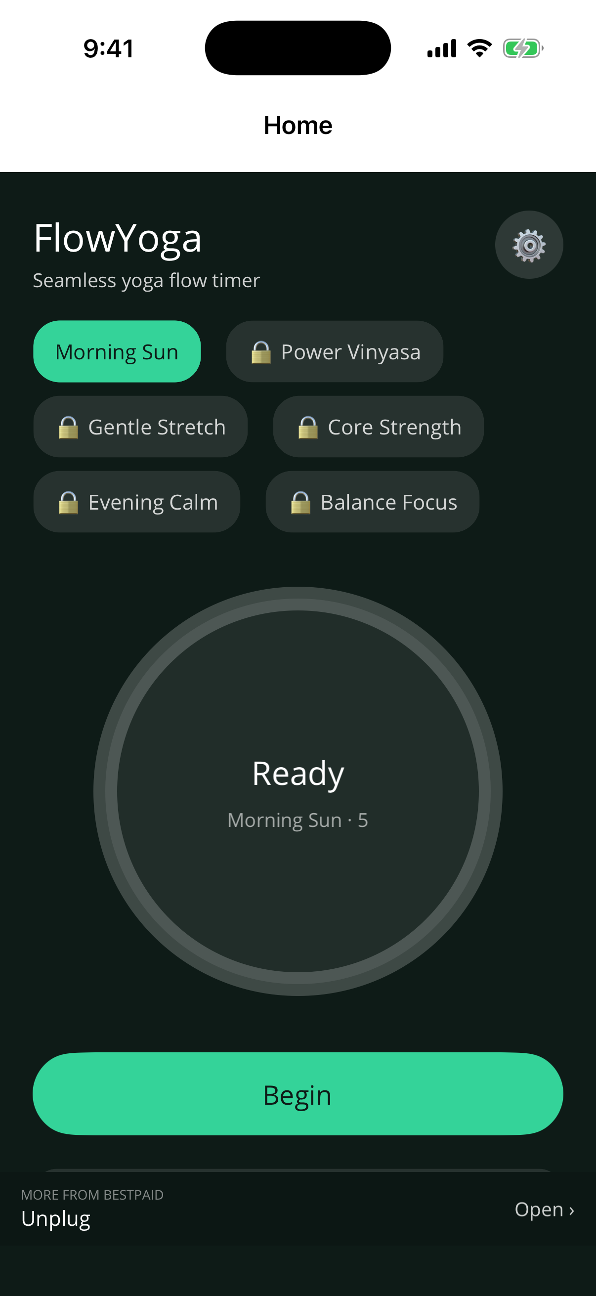 FlowYoga — home screen