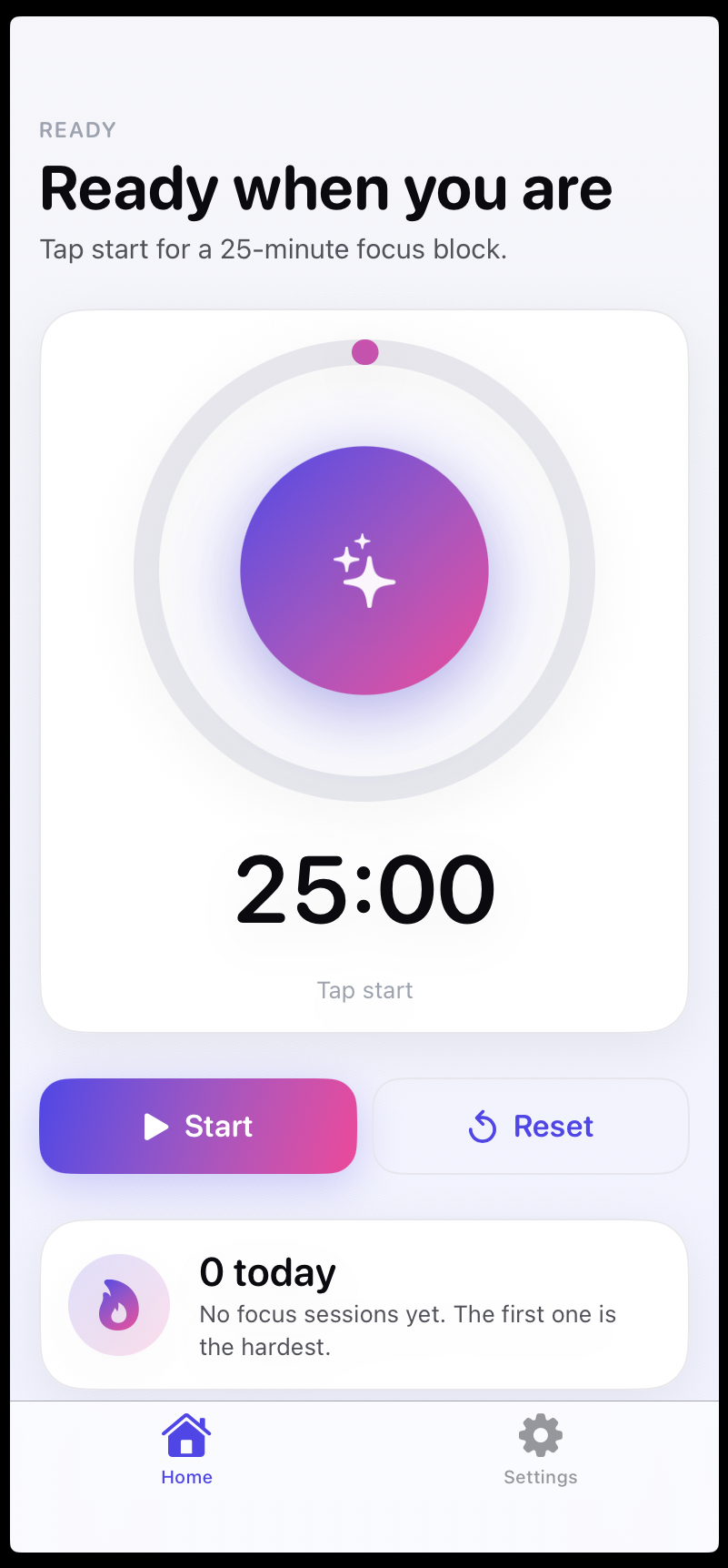 Focus Bell — home screen