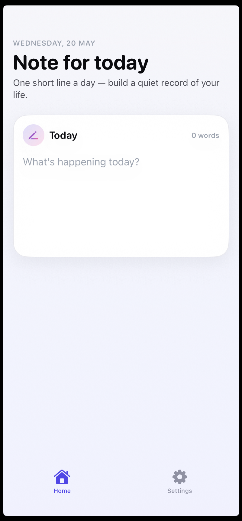 Note Day — home screen
