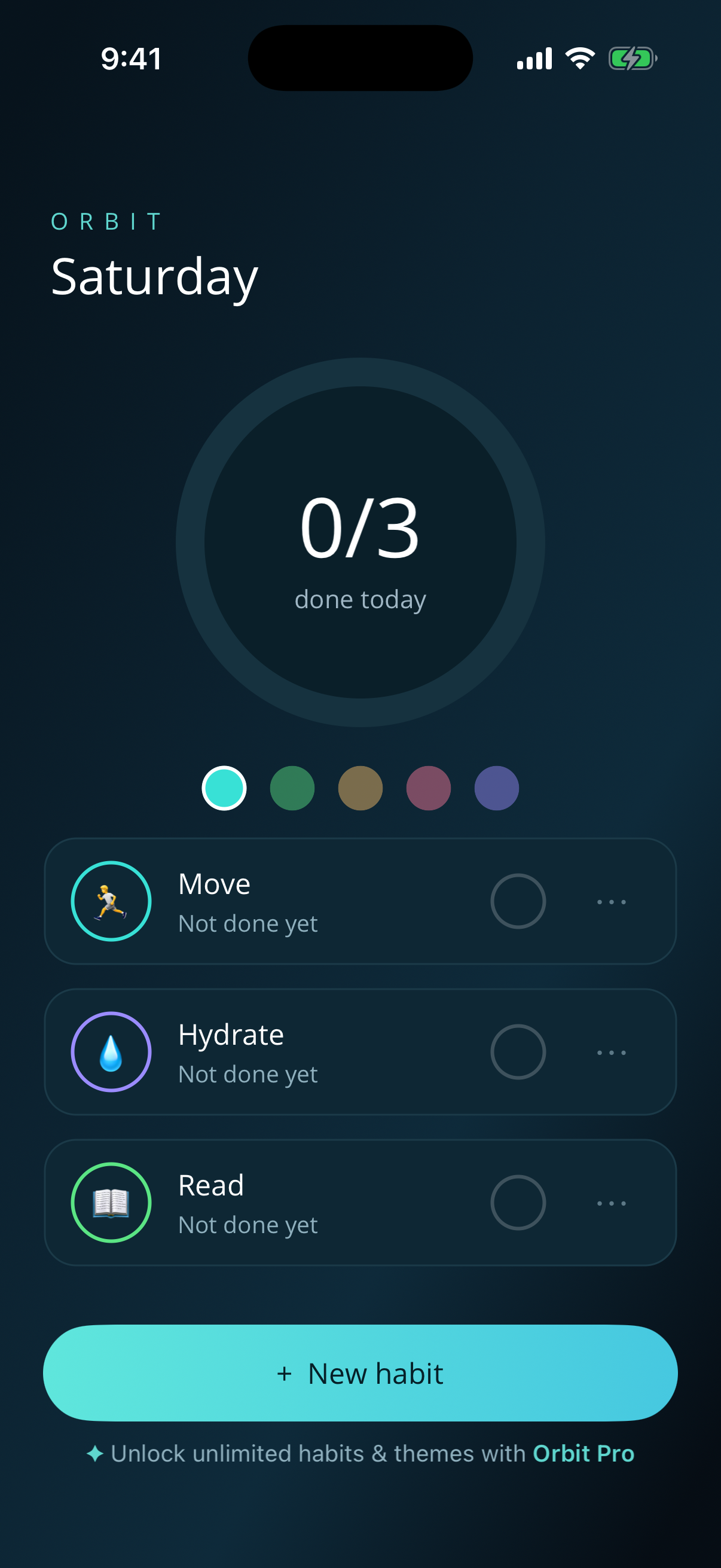 Orbit: Habit Tracker — home screen