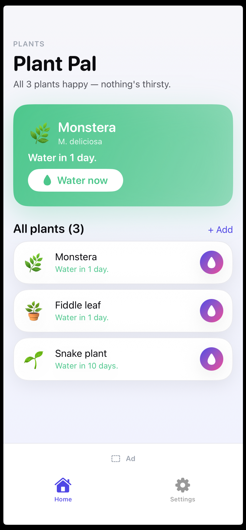 Plant Pal — home screen