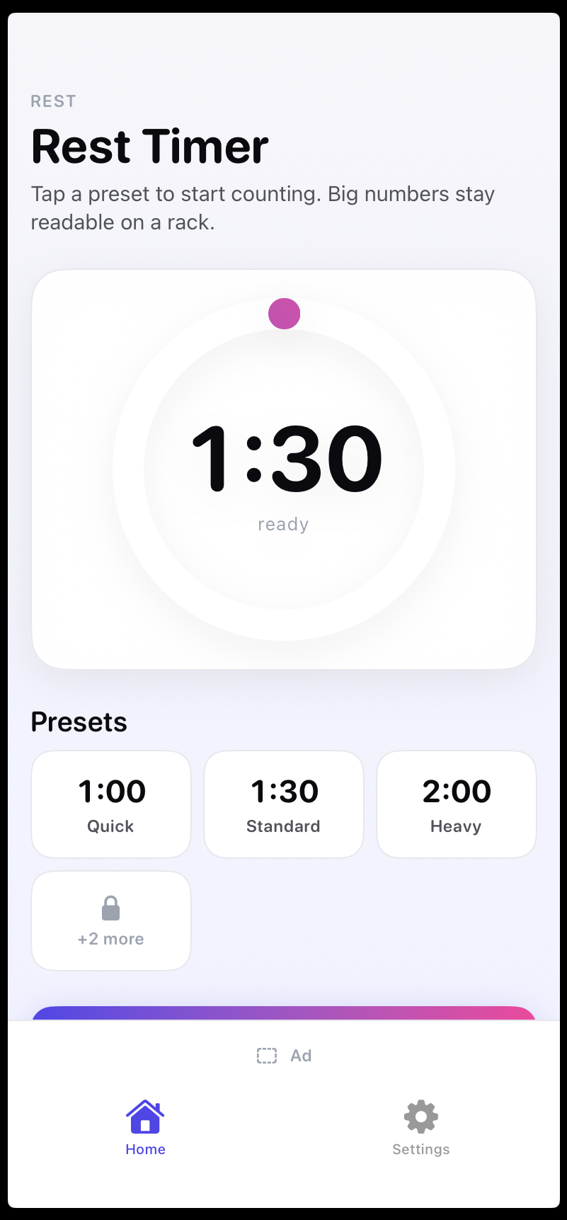 Rest Timer — home screen