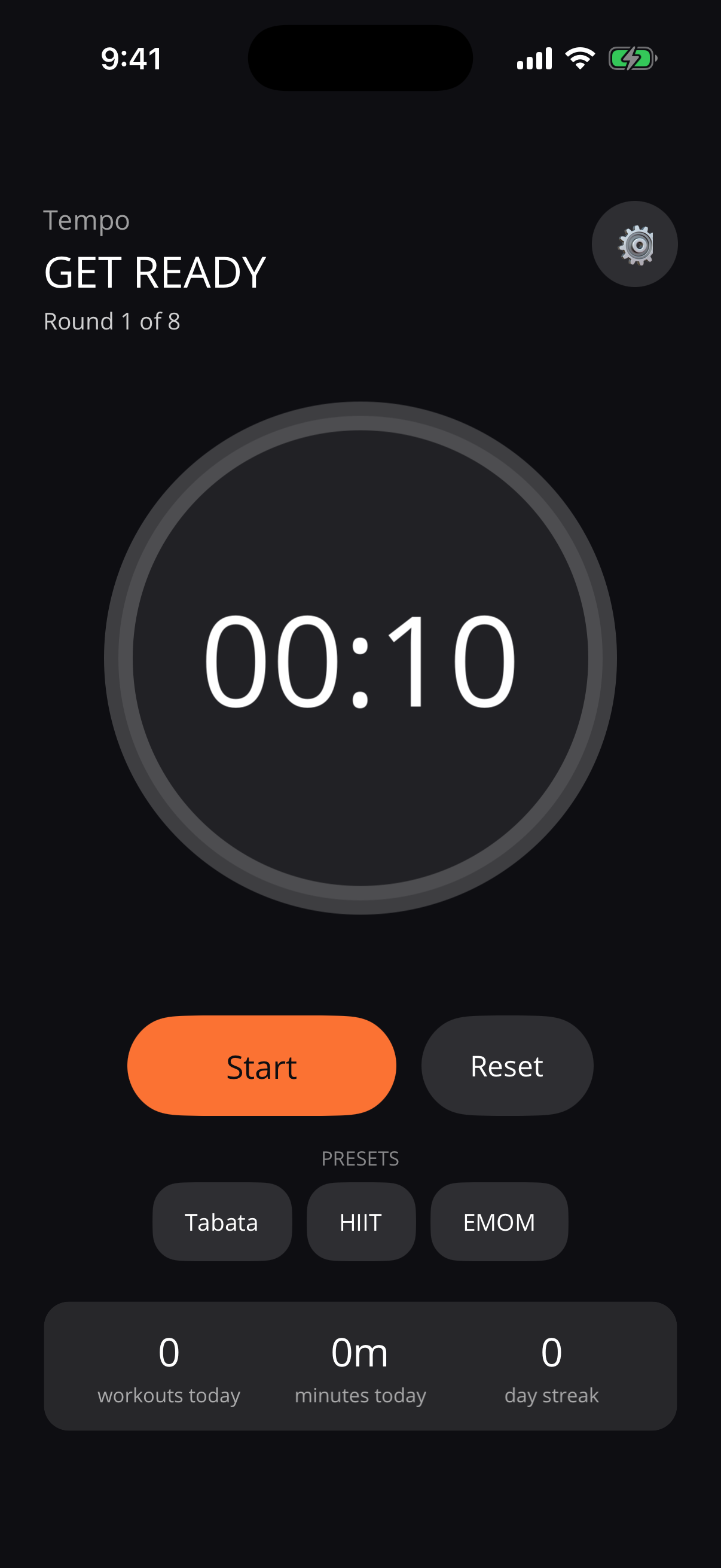 Tempo: Interval Timer — home screen