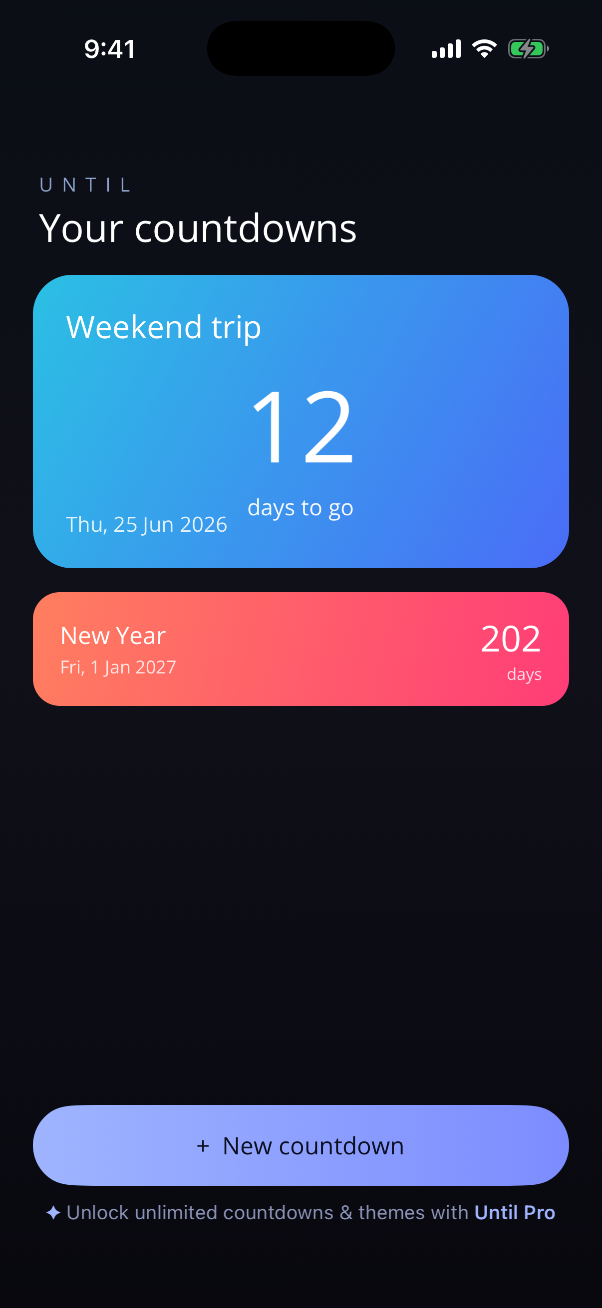 Until: Countdown — home screen