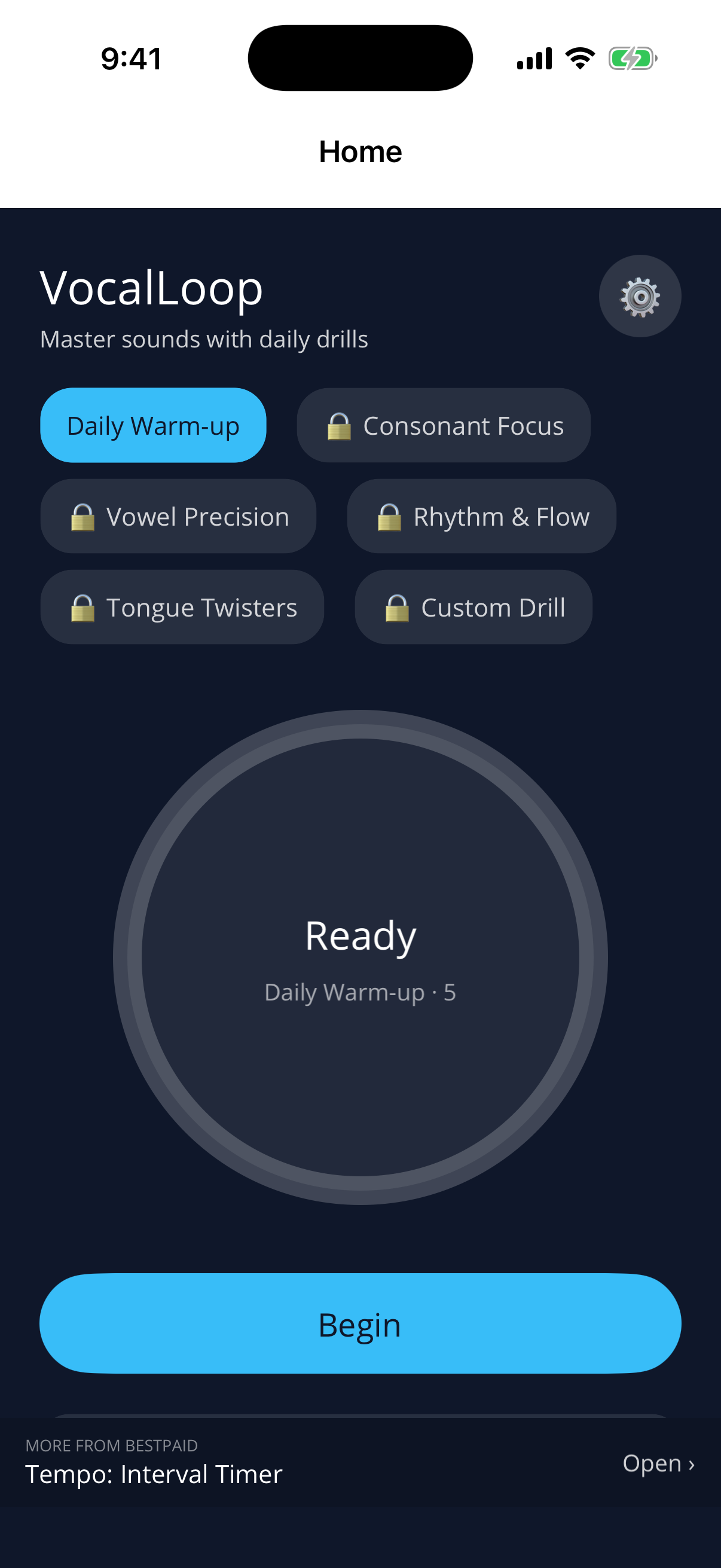 VocalLoop — home screen