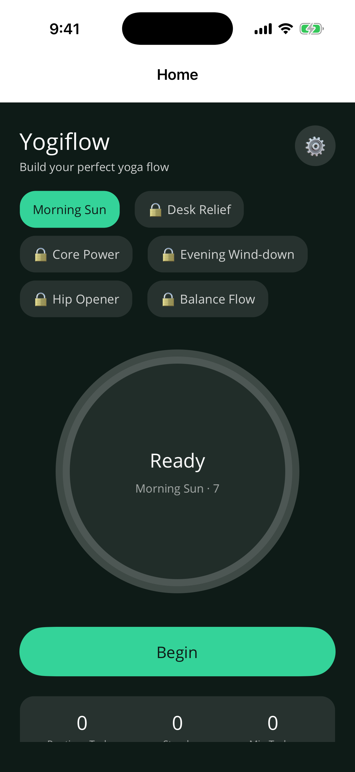 Yogiflow: Guided Sequences — home screen